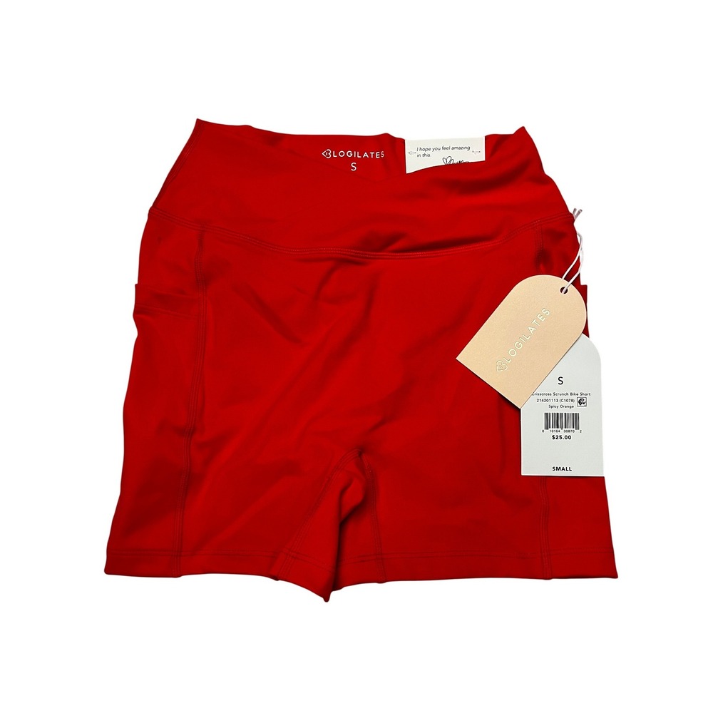 Blogilates Bike Short Women S Spicy Orange Crisscross Scrunch High Waist Pockets